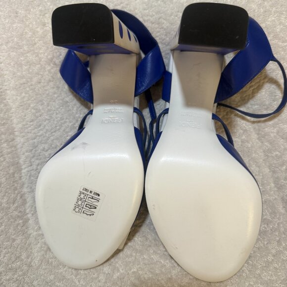 NWOT Fendi Blue and White Polka Dot Block Heel Sandal - Picture 4 of 5